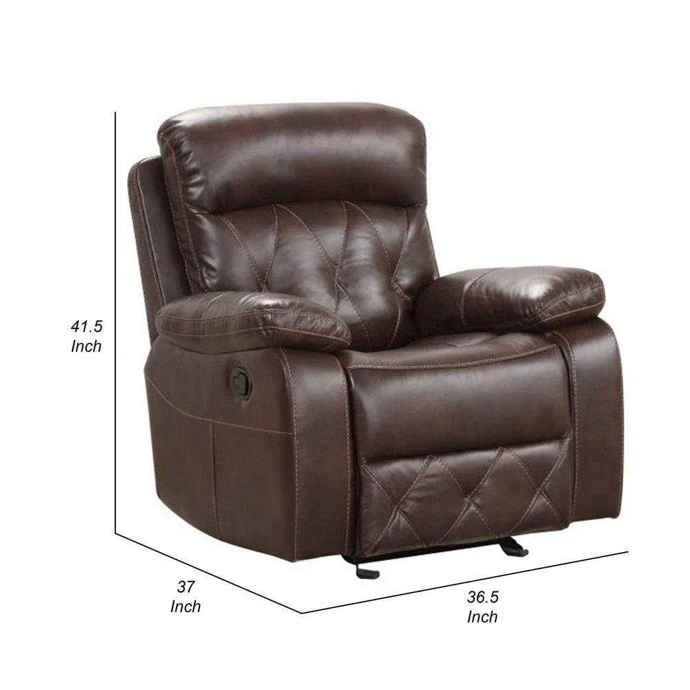 Kesy Manual Glider Recliner Chair | Pillow Top Arms | Brown Faux Leather BM339355