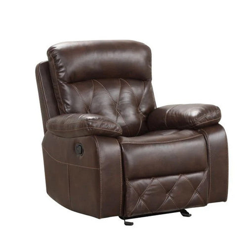 Kesy Manual Glider Recliner Chair | Pillow Top Arms | Brown Faux Leather