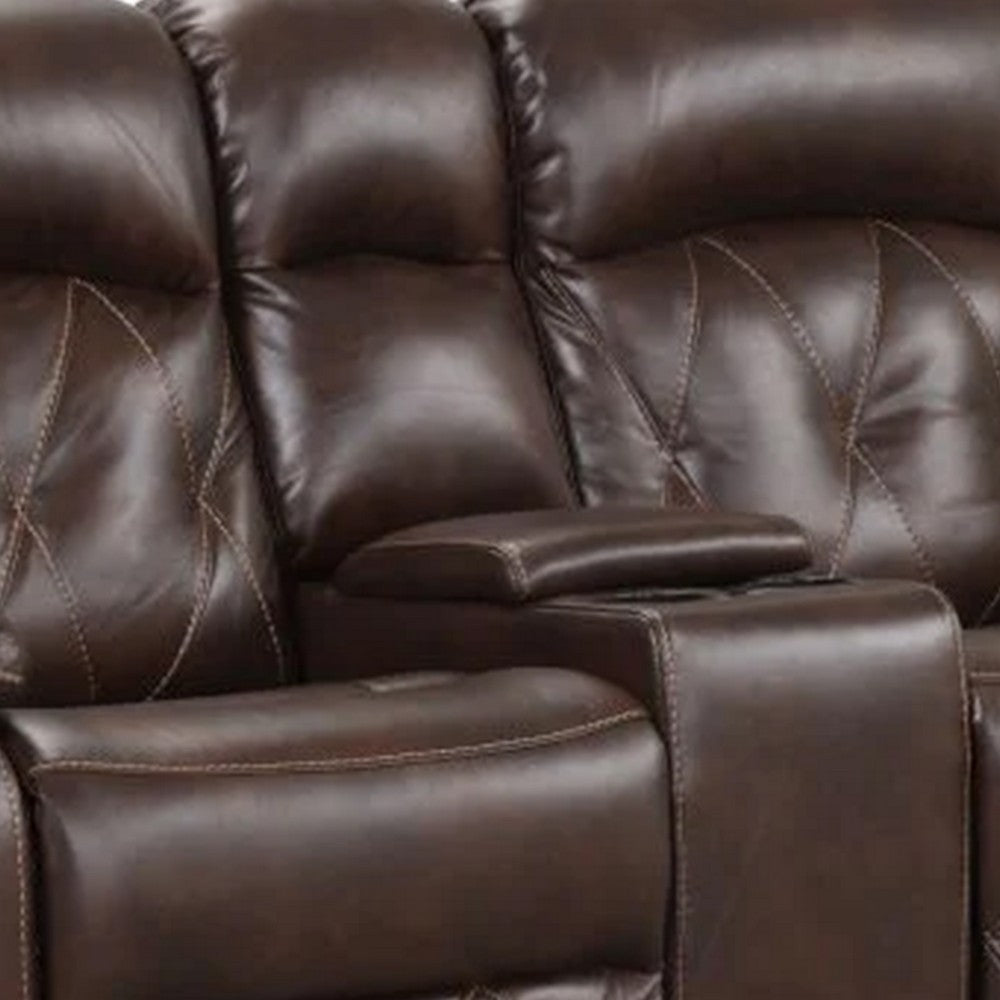 Kesy Manual Recliner Loveseat | Pillow Top Arms | Brown Faux Leather BM339356