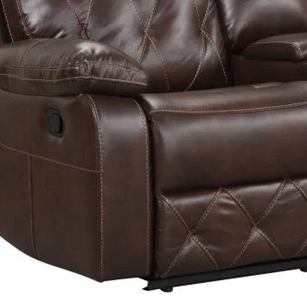 Kesy Manual Recliner Loveseat | Pillow Top Arms | Brown Faux Leather BM339356