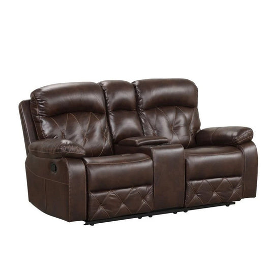 Kesy Manual Recliner Loveseat | Pillow Top Arms | Brown Faux Leather