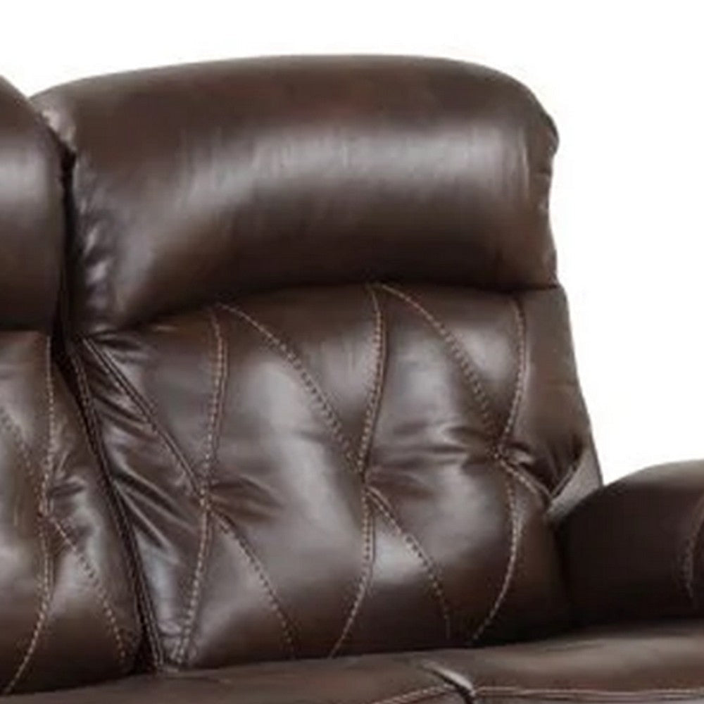 Kesy Manual Recliner Sofa | Pillow Top Arms | Brown Faux Leather 84’’ BM339357
