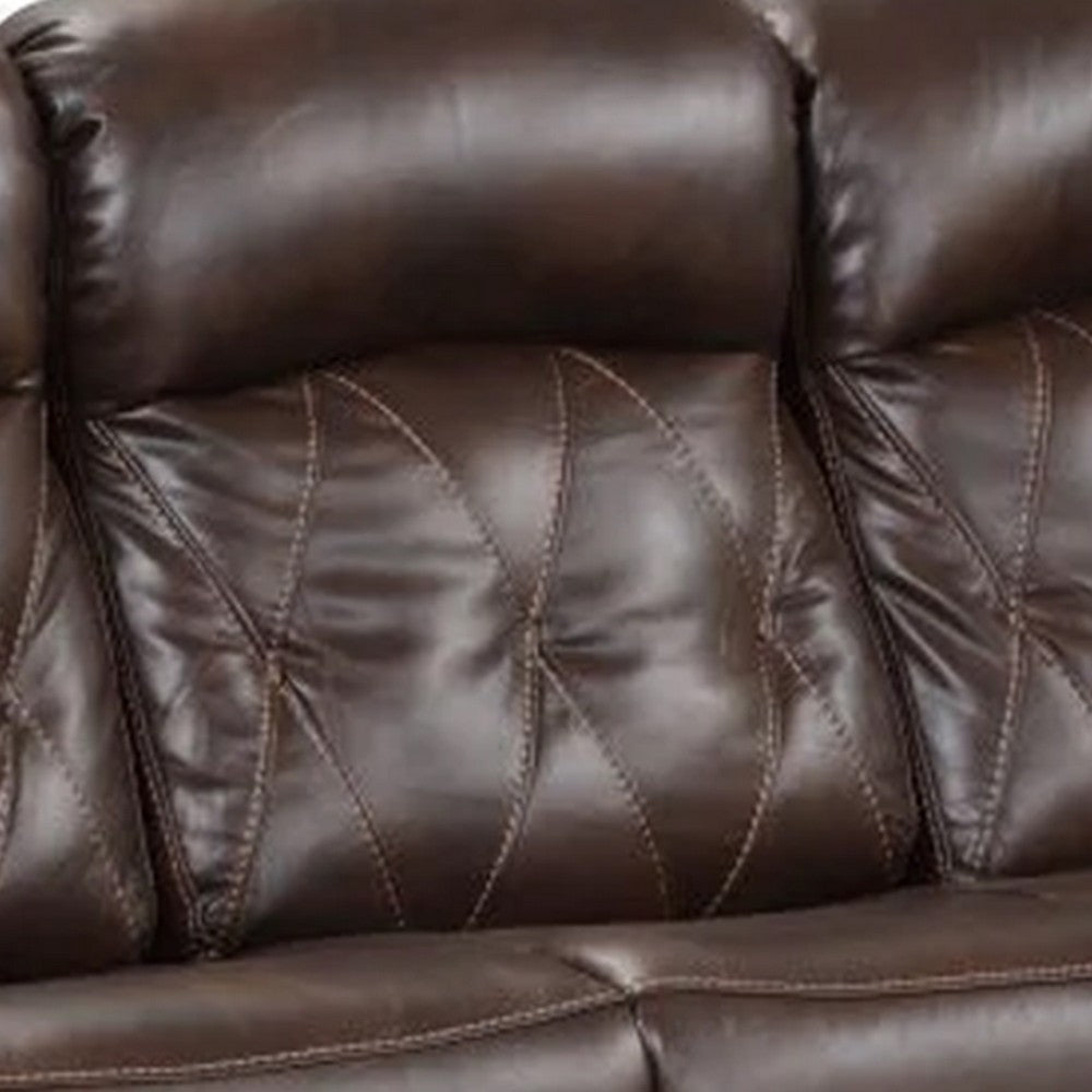 Kesy Manual Recliner Sofa | Pillow Top Arms | Brown Faux Leather 84’’ BM339357