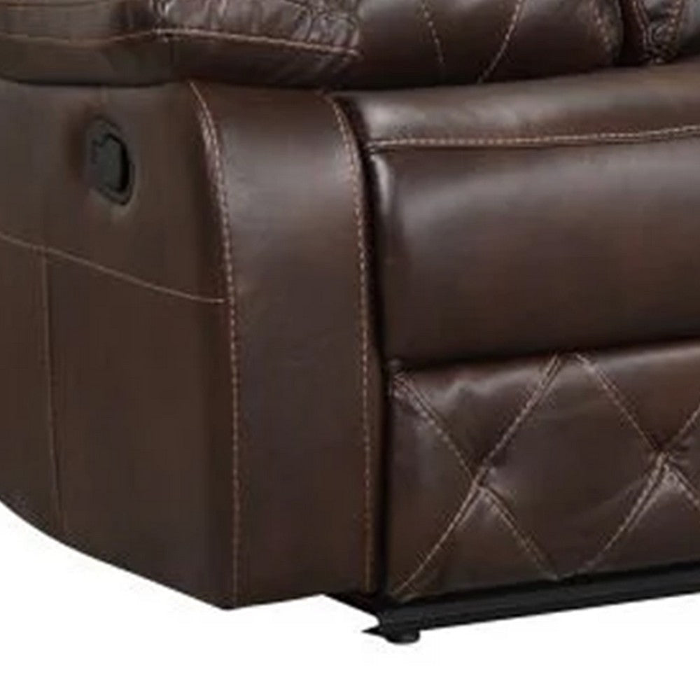 Kesy Manual Recliner Sofa | Pillow Top Arms | Brown Faux Leather 84’’ BM339357
