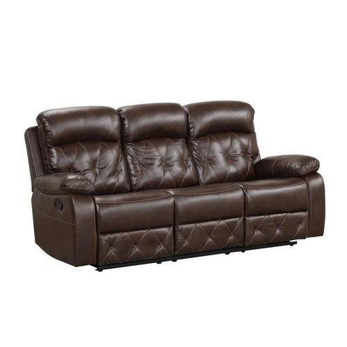 Kesy Manual Recliner Sofa | Pillow Top Arms | Brown Faux Leather 84"