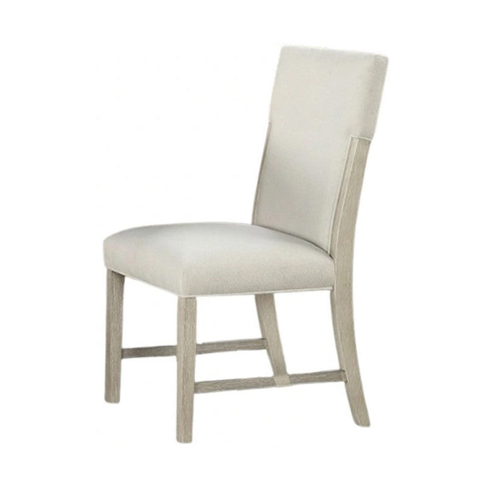 Hagy Side Dining Chair Set of 2 | Natural Brown Wood | Soft White Fabric BM339363
