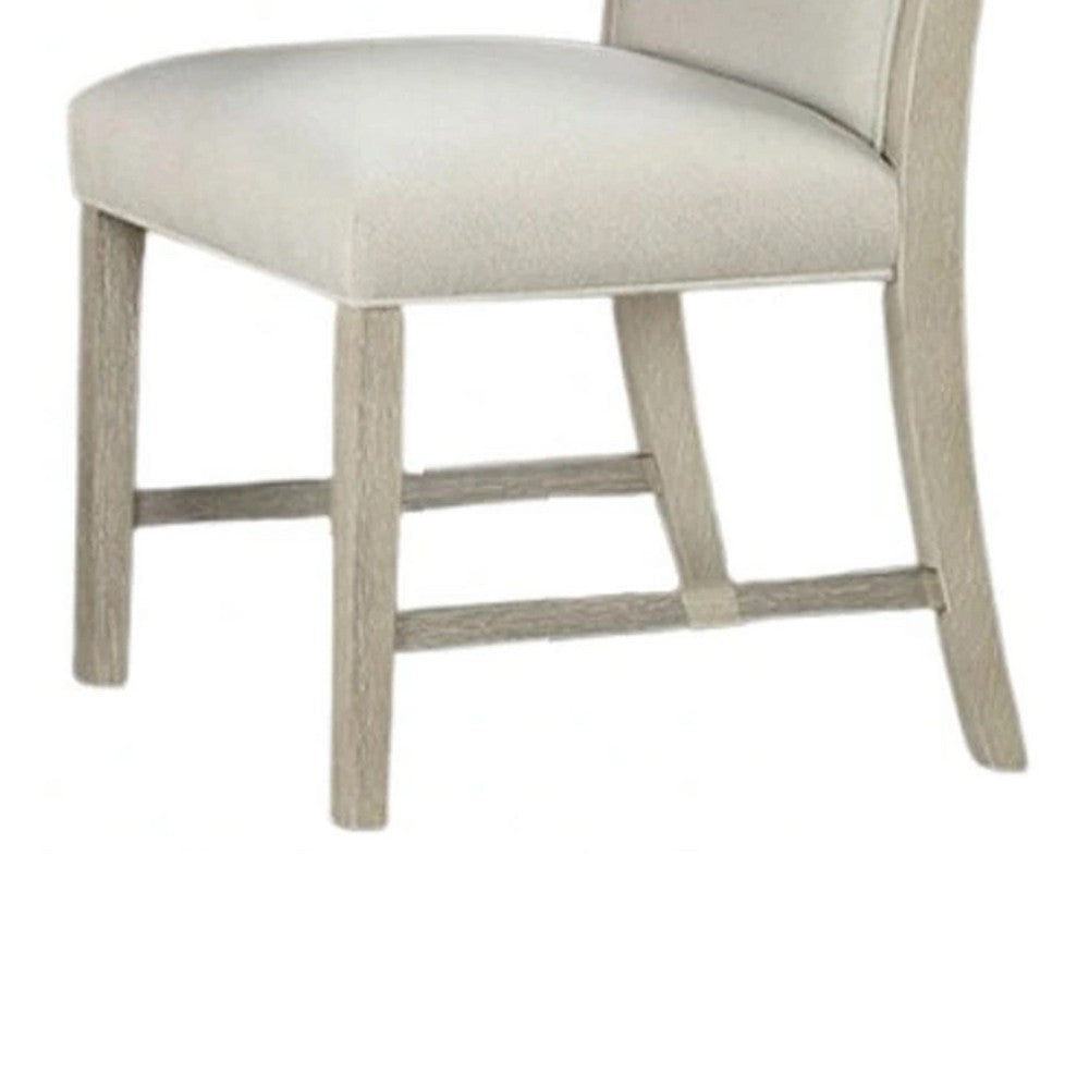 Hagy Side Dining Chair Set of 2 | Natural Brown Wood | Soft White Fabric BM339363