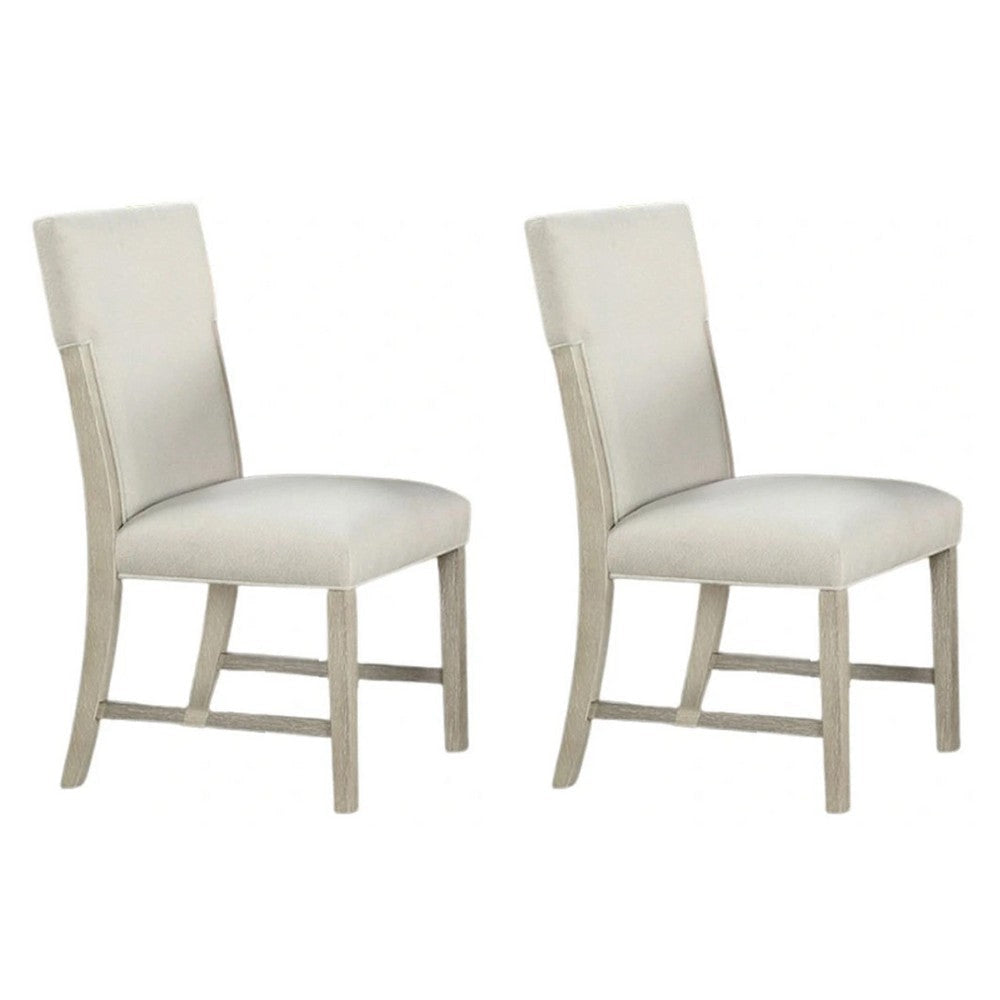 Hagy Side Dining Chair Set of 2 | Natural Brown Wood | Soft White Fabric