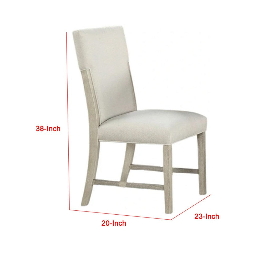 Hagy Side Dining Chair Set of 2 | Natural Brown Wood | Soft White Fabric BM339363