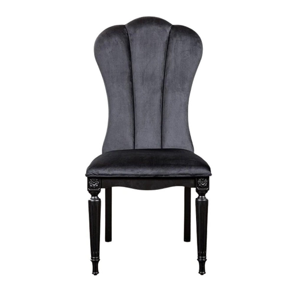 Hixe Side Dining Chair Set of 2 | Scalloped | Turned Fluted Wood Legs | Black BM339365