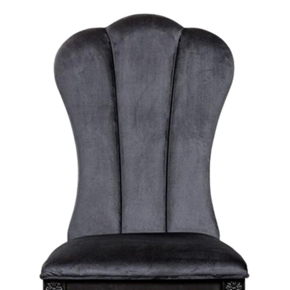 Hixe Side Dining Chair Set of 2 | Scalloped | Turned Fluted Wood Legs | Black BM339365