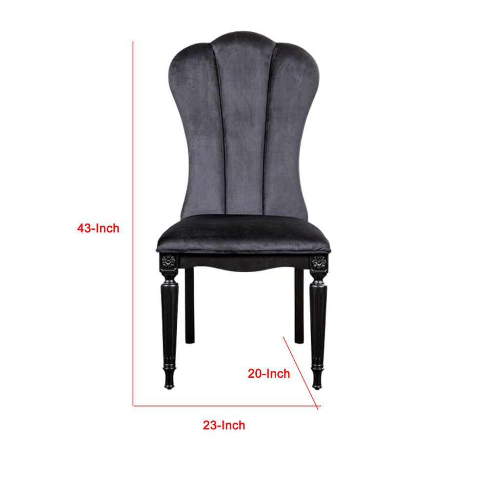 Hixe Side Dining Chair Set of 2 | Scalloped | Turned Fluted Wood Legs | Black BM339365