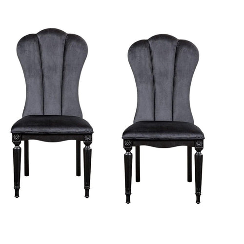Hixe Side Dining Chair Set of 2 | Scalloped | Turned Fluted Wood Legs | Black