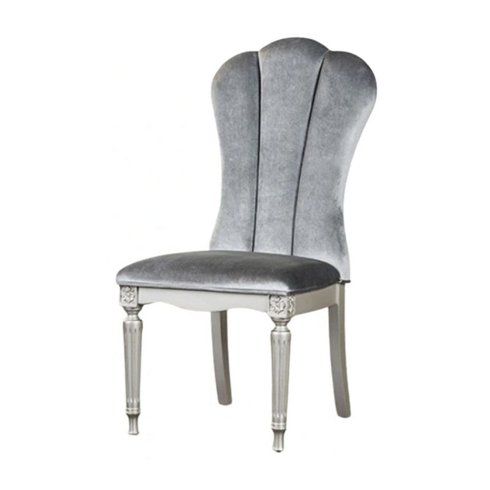 Hixe Side Dining Chair Set of 2 | Silver Wood | Gray Fabric Cushioned Seats BM339367