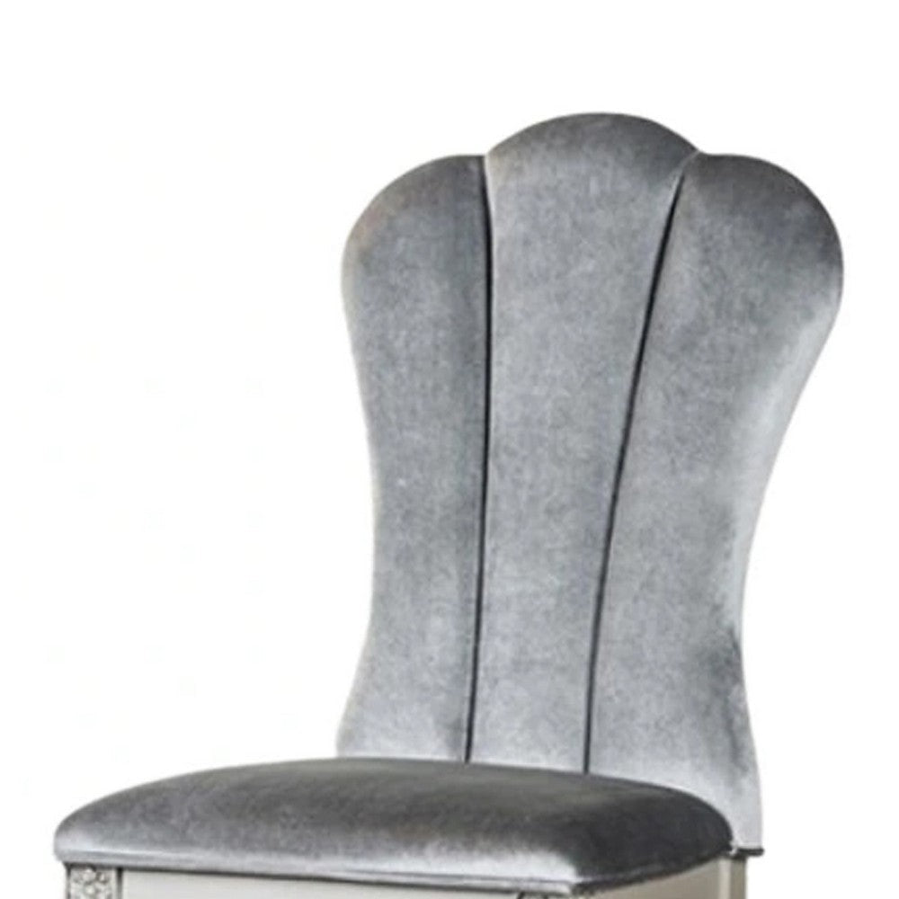 Hixe Side Dining Chair Set of 2 | Silver Wood | Gray Fabric Cushioned Seats BM339367