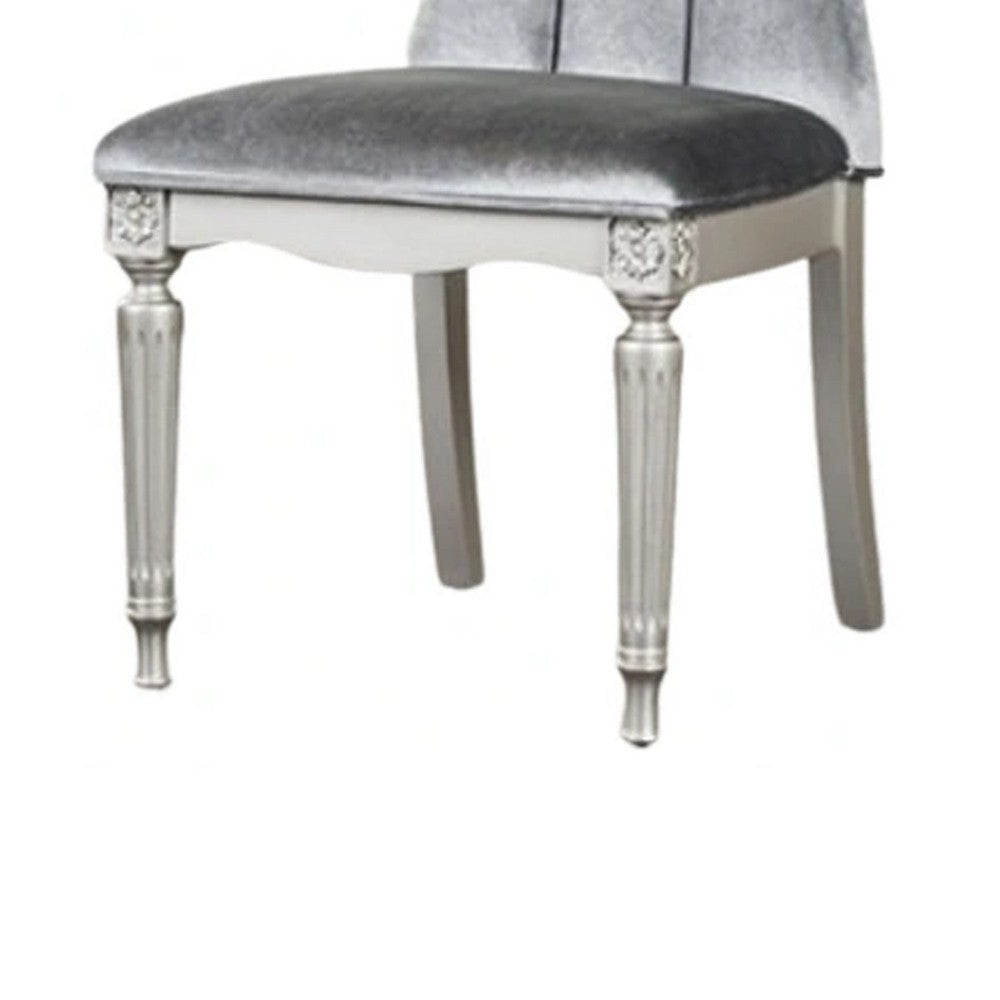 Hixe Side Dining Chair Set of 2 | Silver Wood | Gray Fabric Cushioned Seats BM339367