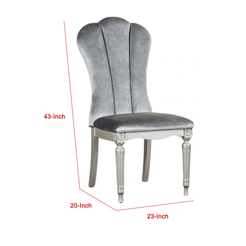 Hixe Side Dining Chair Set of 2 | Silver Wood | Gray Fabric Cushioned Seats BM339367