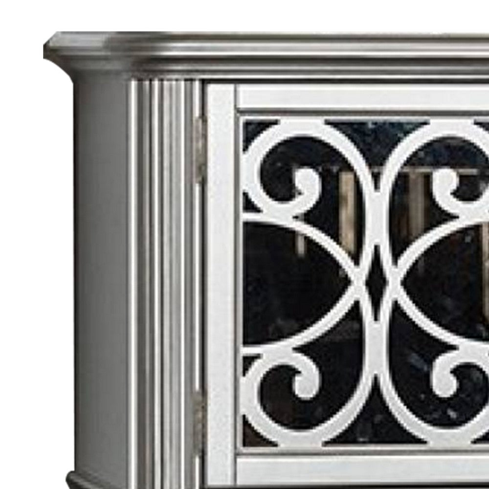 Hixe Sideboard Wine Rack Server | Silver Wood | Fluted Legs | 60’’ BM339368