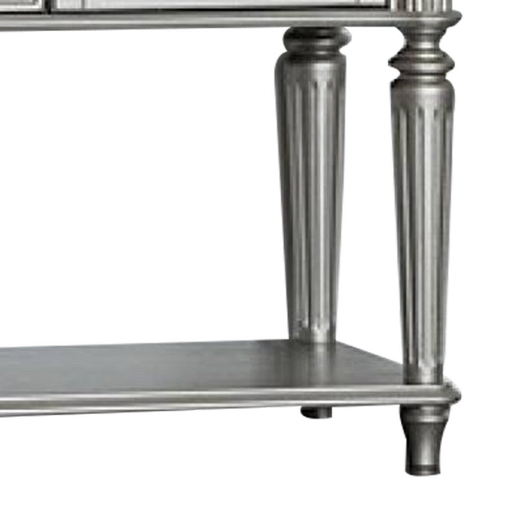 Hixe Sideboard Wine Rack Server | Silver Wood | Fluted Legs | 60’’ BM339368