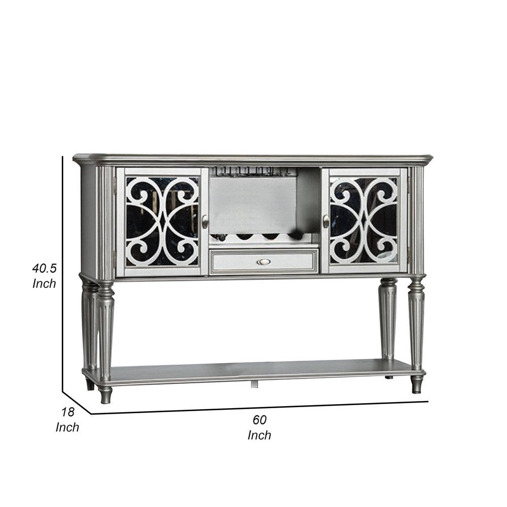 Hixe Sideboard Wine Rack Server | Silver Wood | Fluted Legs | 60’’ BM339368