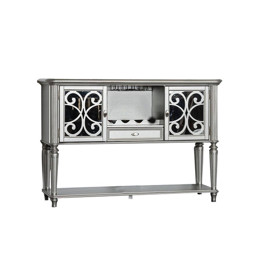 Hixe Sideboard Wine Rack Server | Silver Wood | Fluted Legs | 60"