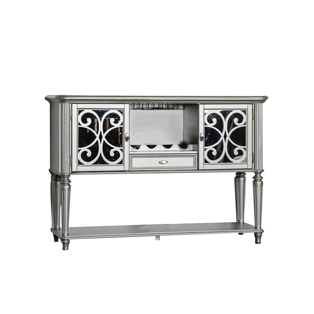 Hixe Sideboard Wine Rack Server | Silver Wood | Fluted Legs | 60"