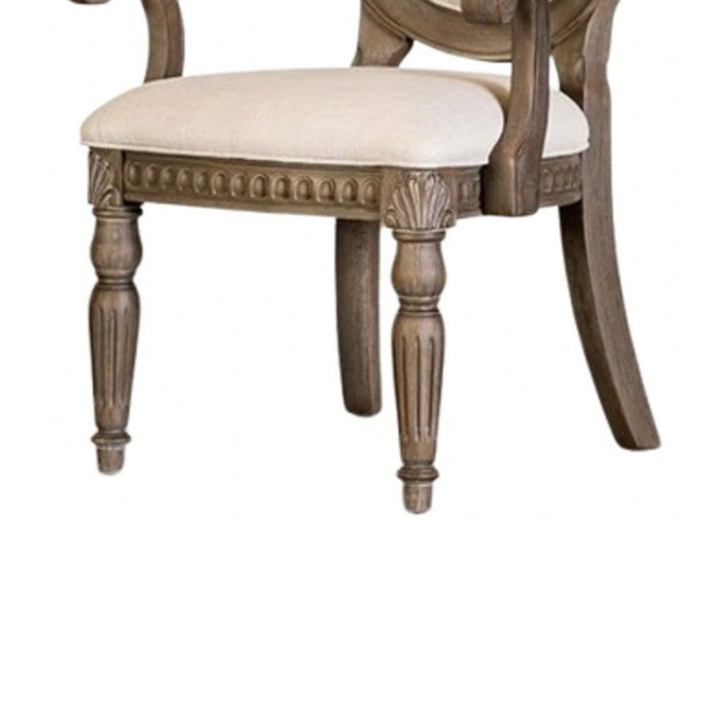 Hama Dining Armchair Set of 2 | Weathered Oak Wood | Tufted Beige Fabric BM339370