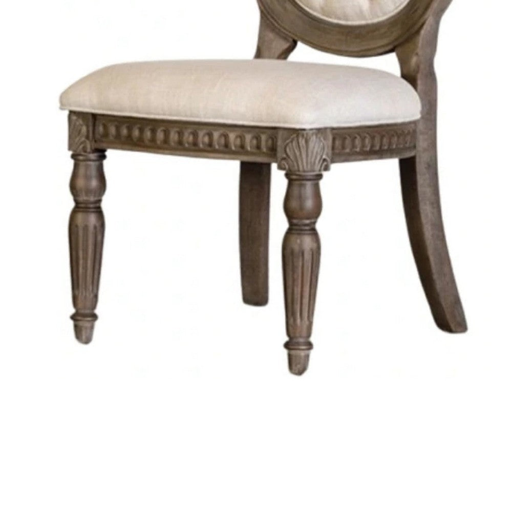 Hama Side Dining Chair Set of 2 | Weathered Oak Wood | Tufted Beige Fabric BM339371