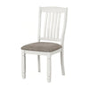 Dola Side Dining Chair Set of 2 | Rustic White Wood | Gray Fabric | Slat Back BM339372