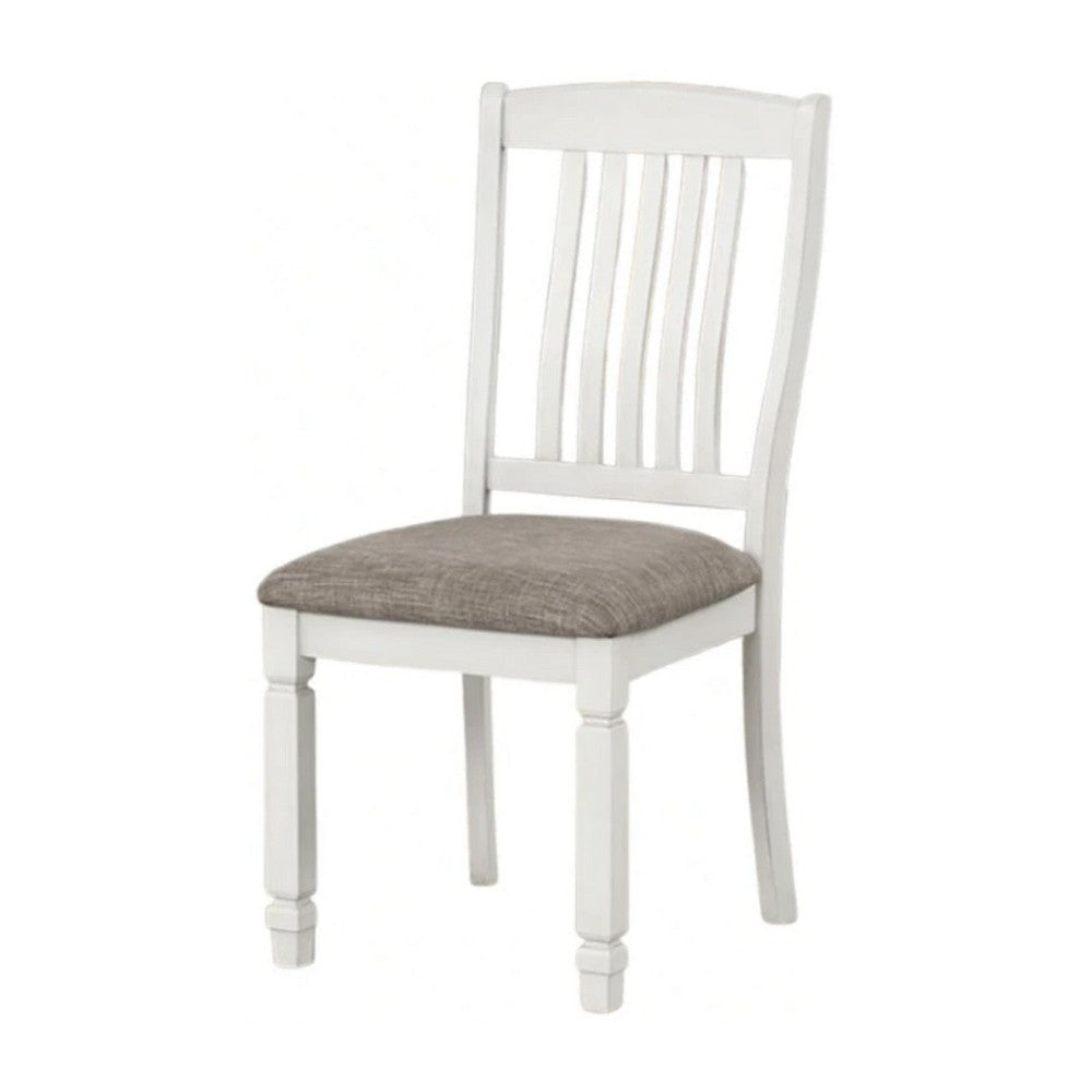 Dola Side Dining Chair Set of 2 | Rustic White Wood | Gray Fabric | Slat Back BM339372