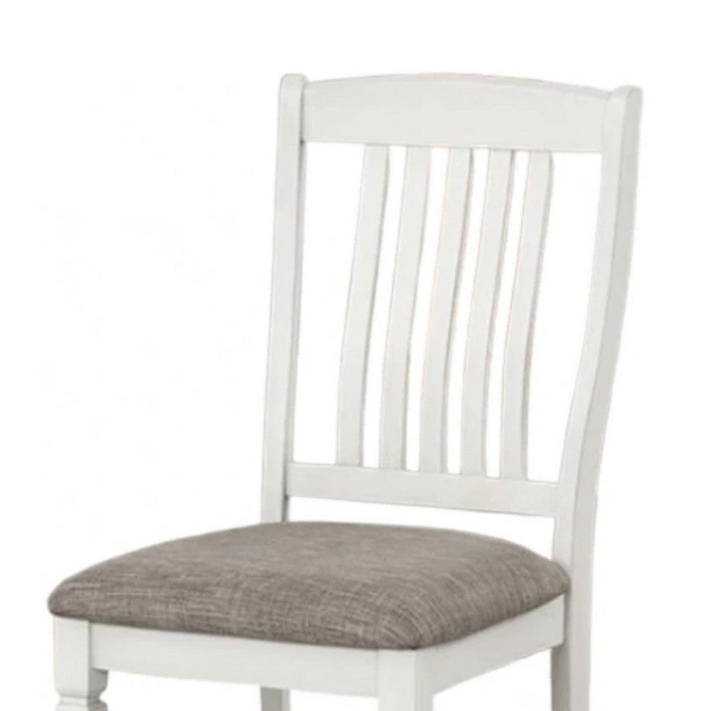 Dola Side Dining Chair Set of 2 | Rustic White Wood | Gray Fabric | Slat Back BM339372