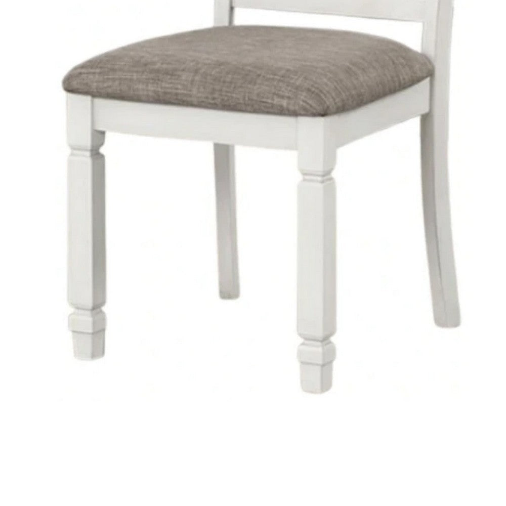 Dola Side Dining Chair Set of 2 | Rustic White Wood | Gray Fabric | Slat Back BM339372