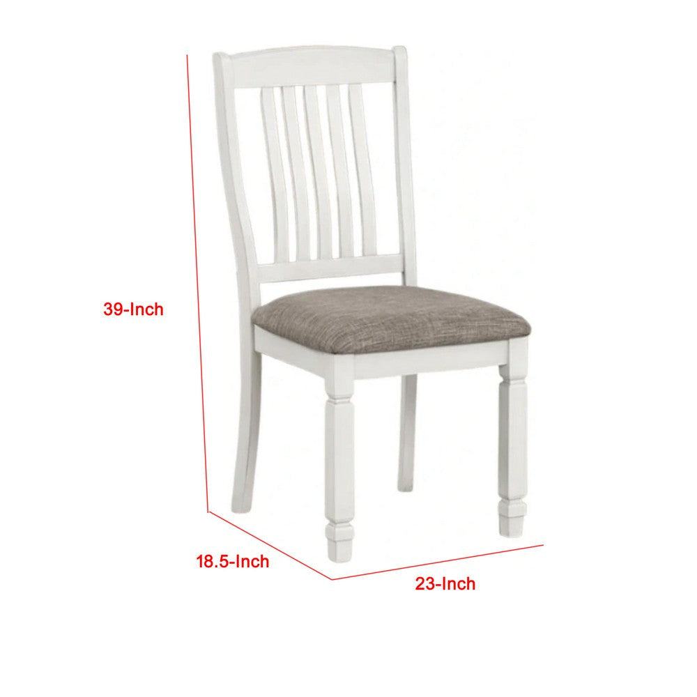 Dola Side Dining Chair Set of 2 | Rustic White Wood | Gray Fabric | Slat Back BM339372