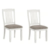 Dola Side Dining Chair Set of 2 | Rustic White Wood | Gray Fabric | Slat Back