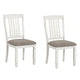Dola Side Dining Chair Set of 2 | Rustic White Wood | Gray Fabric | Slat Back