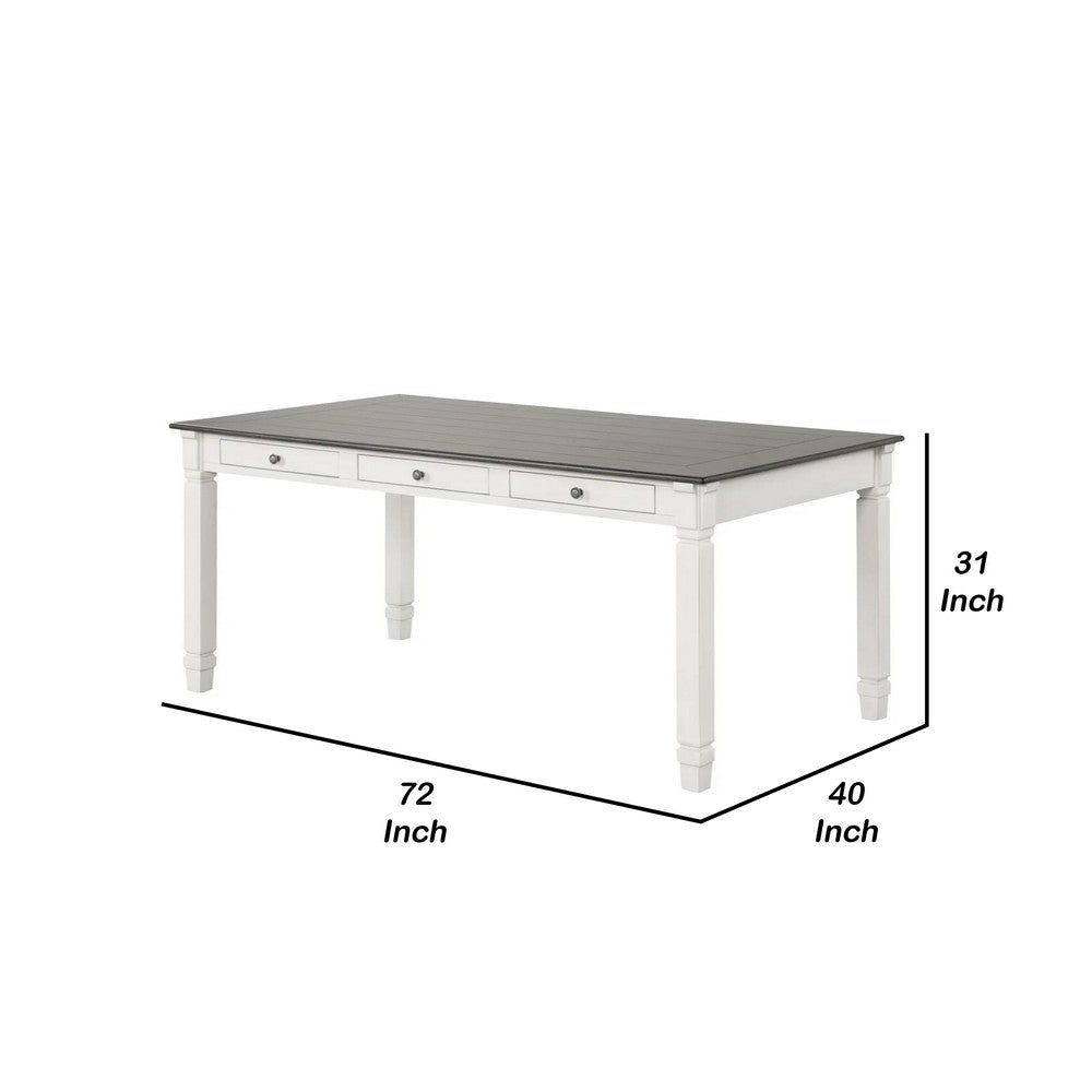 Dola Dining Table | Rustic White | Gray Wood | Rectangular 72" Top