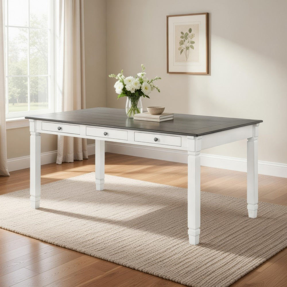 Dola Dining Table | Rustic White | Gray Wood | Rectangular 72" Top
