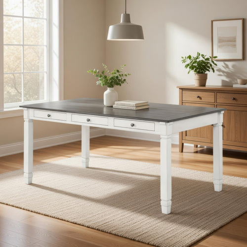 Dola Dining Table | Rustic White | Gray Wood | Rectangular 72" Top