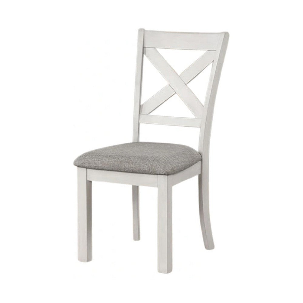 Rone Side Dining Chair Set of 2 | Rustic White Rubberwood | Gray Fabric BM339374