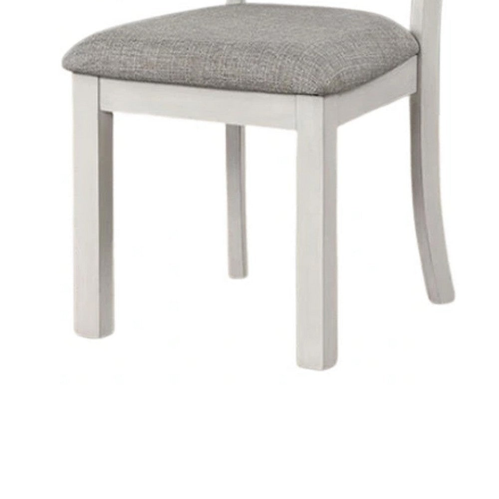 Rone Side Dining Chair Set of 2 | Rustic White Rubberwood | Gray Fabric BM339374