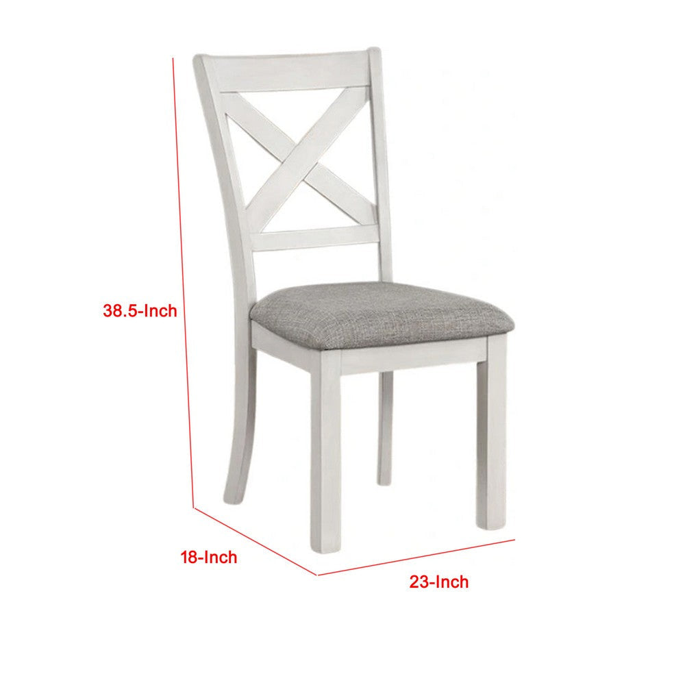 Rone Side Dining Chair Set of 2 | Rustic White Rubberwood | Gray Fabric BM339374
