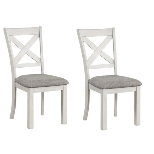 Rone Side Dining Chair Set of 2 | Rustic White Rubberwood | Gray Fabric