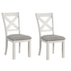 Rone Side Dining Chair Set of 2 | Rustic White Rubberwood | Gray Fabric
