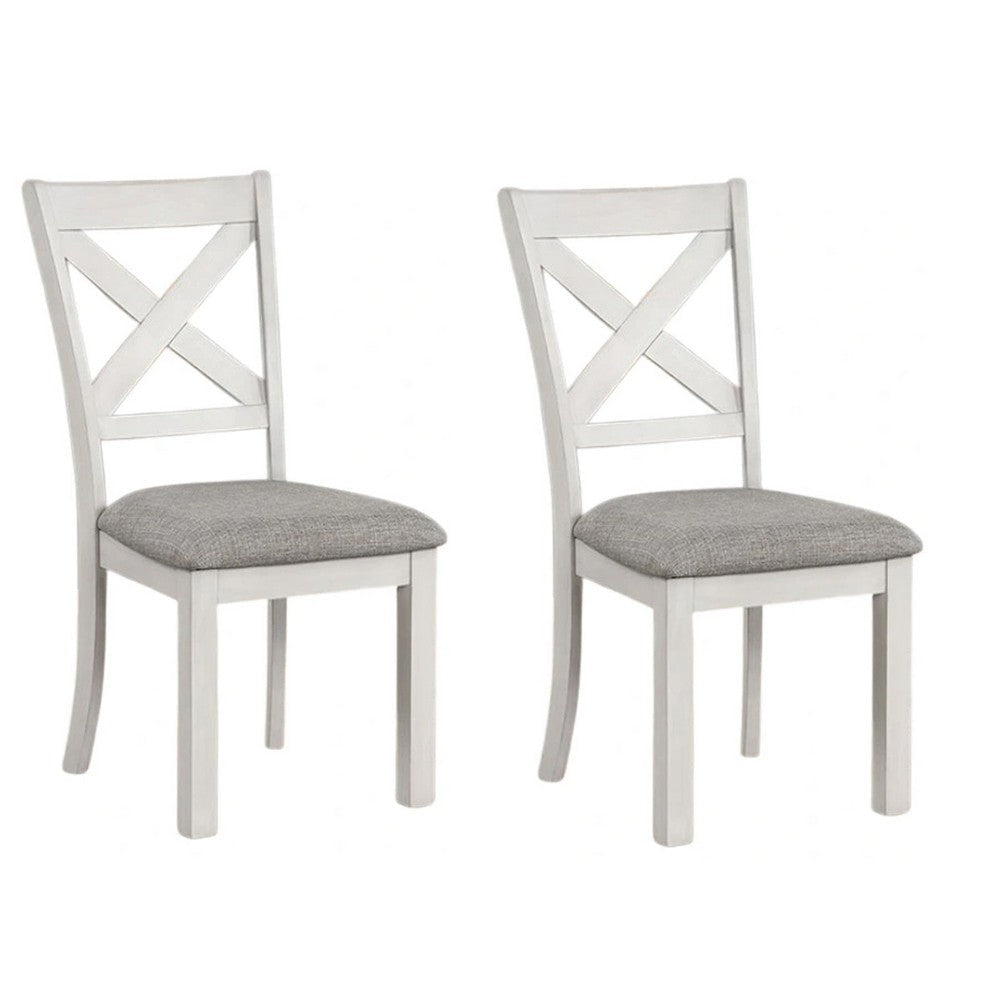 Rone Side Dining Chair Set of 2 | Rustic White Rubberwood | Gray Fabric