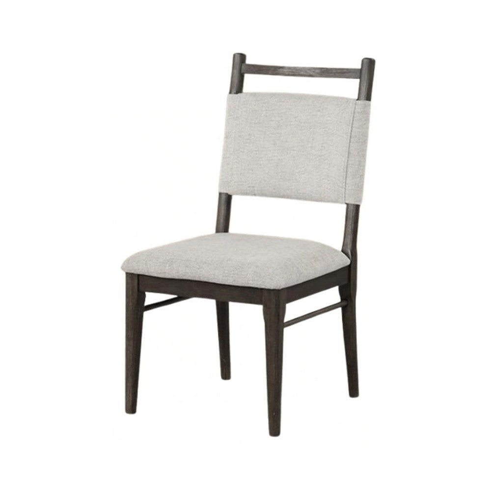 Oline Side Dining Chair Set of 2 | Dark Walnut Brown Wood | Light Gray Fabric BM339376