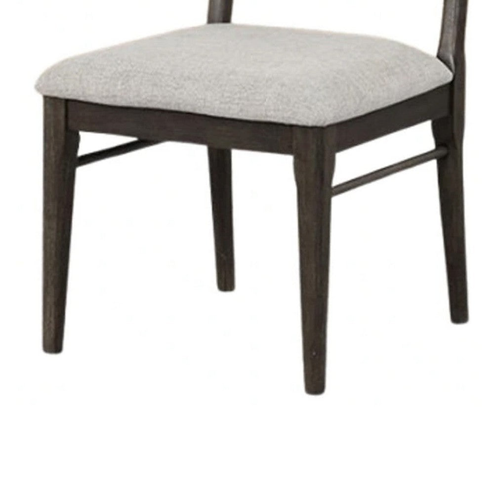 Oline Side Dining Chair Set of 2 | Dark Walnut Brown Wood | Light Gray Fabric BM339376