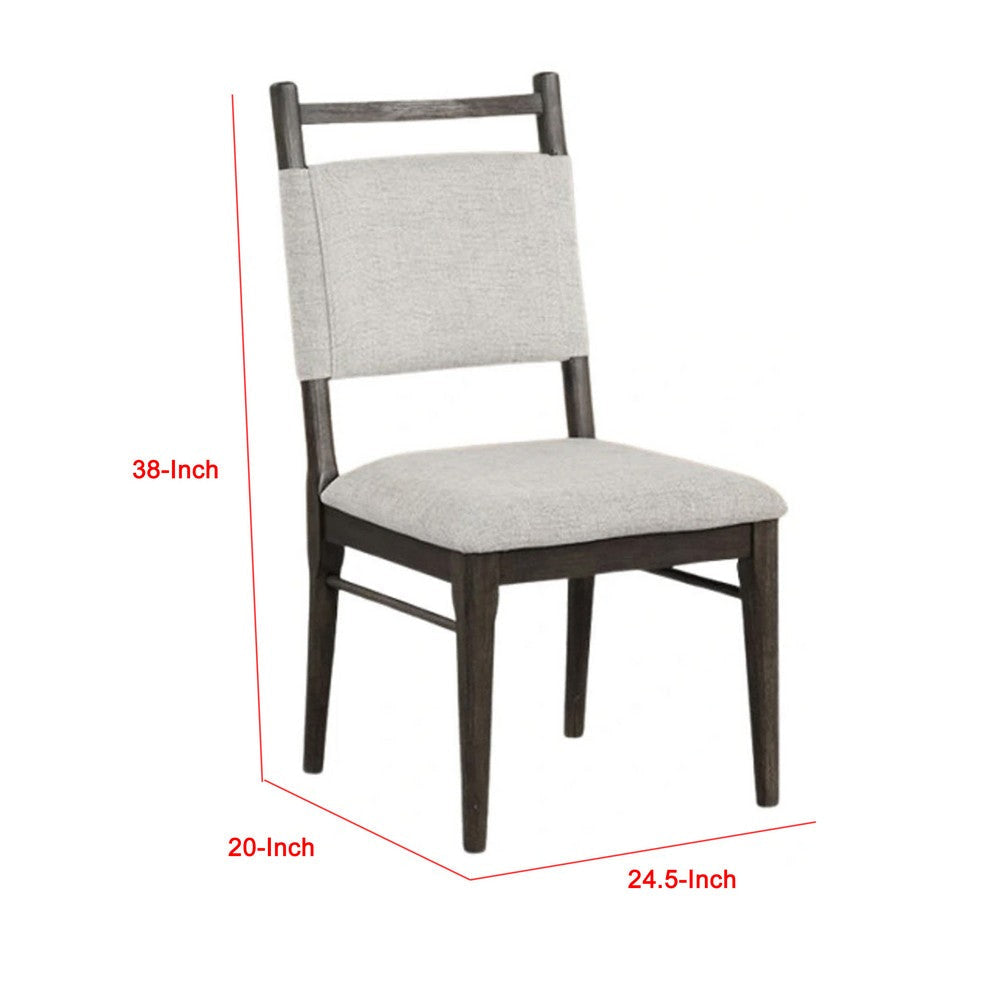 Oline Side Dining Chair Set of 2 | Dark Walnut Brown Wood | Light Gray Fabric BM339376