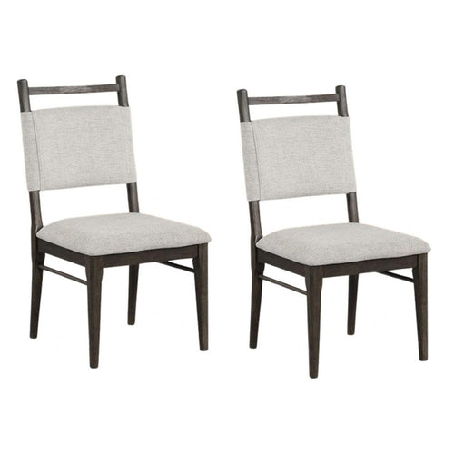 Oline Side Dining Chair Set of 2 | Dark Walnut Brown Wood | Light Gray Fabric
