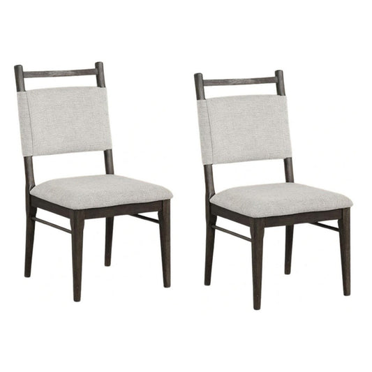 Oline Side Dining Chair Set of 2 | Dark Walnut Brown Wood | Light Gray Fabric