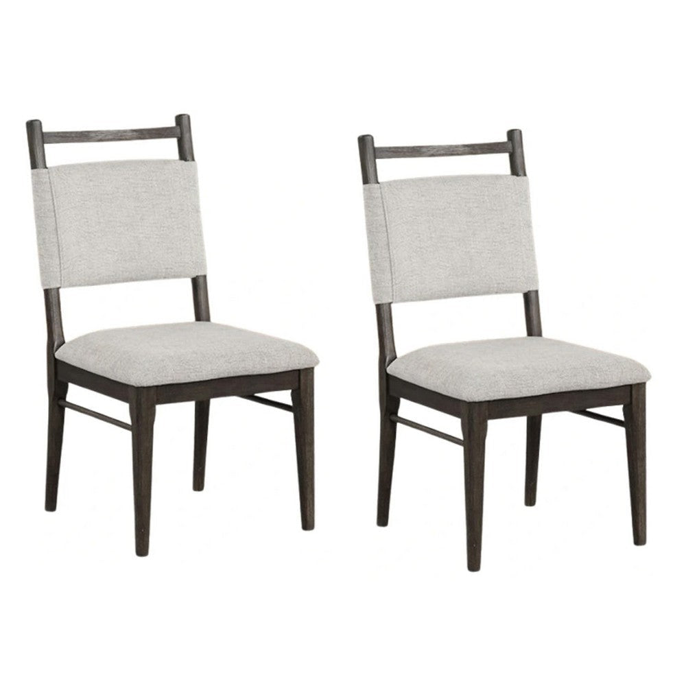 Oline Side Dining Chair Set of 2 | Dark Walnut Brown Wood | Light Gray Fabric